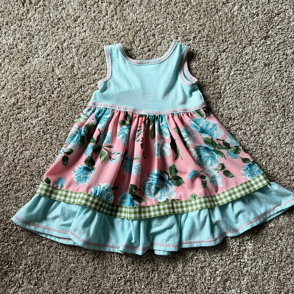 Bonnie Jean Toddler Girl Floral Dress in Pink and Turquoise Blue Size 2t
